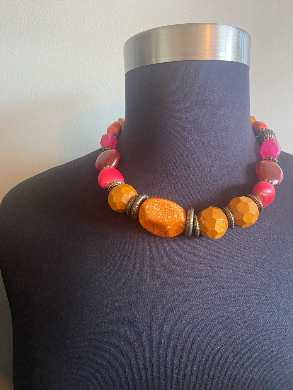 Statement Orange and Pink Beaded Necklace